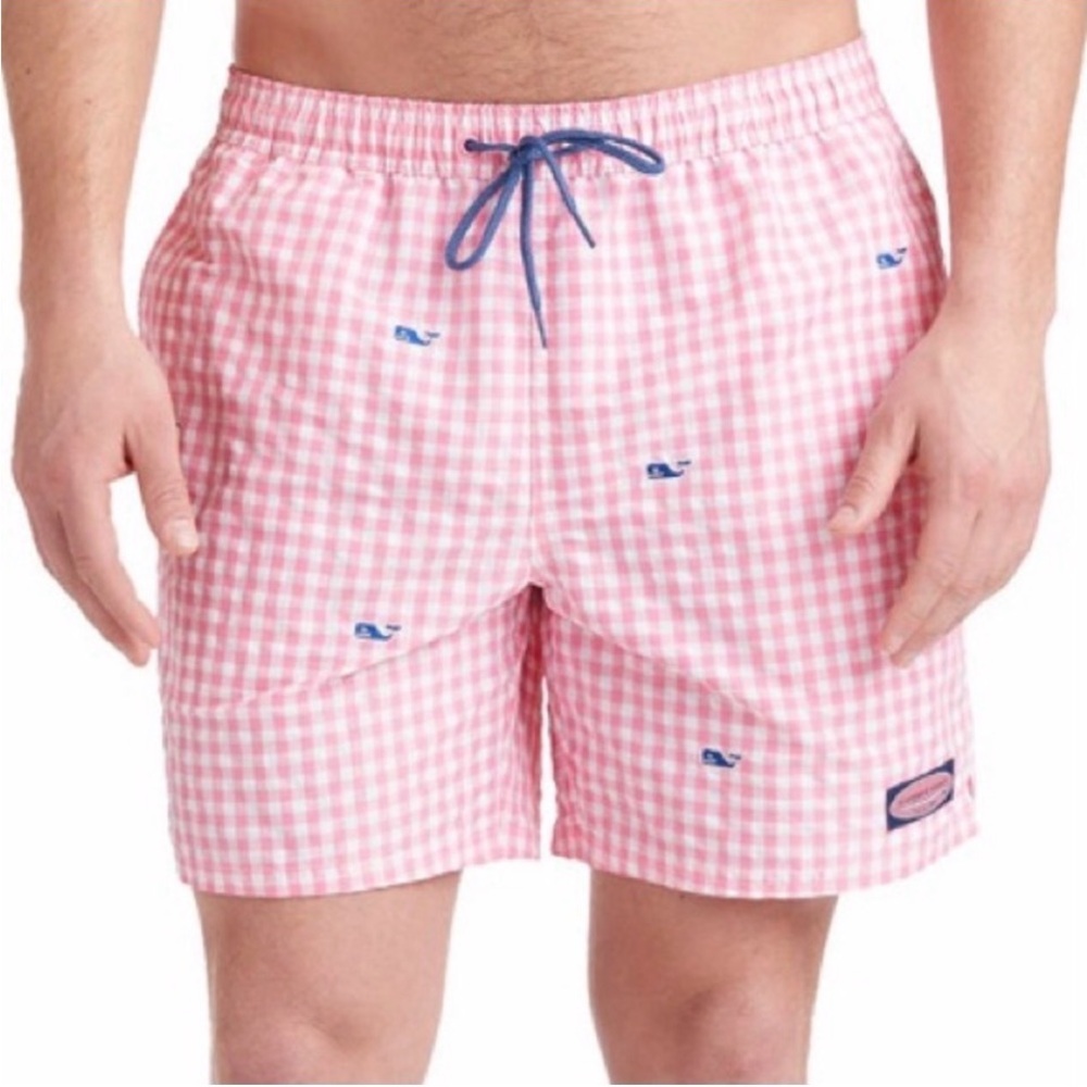 Vineyard Vines Pink Gingham Men's Swim Shorts